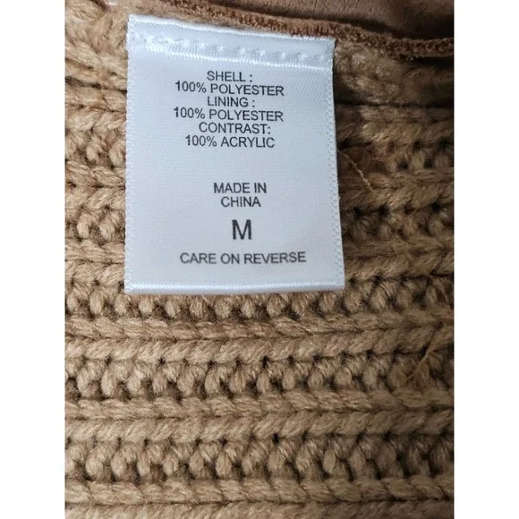New York & CO Faux Suede Sherpa Lined Sleeveless Cardigan Tan Jacket Size M - Picture 7 of 8